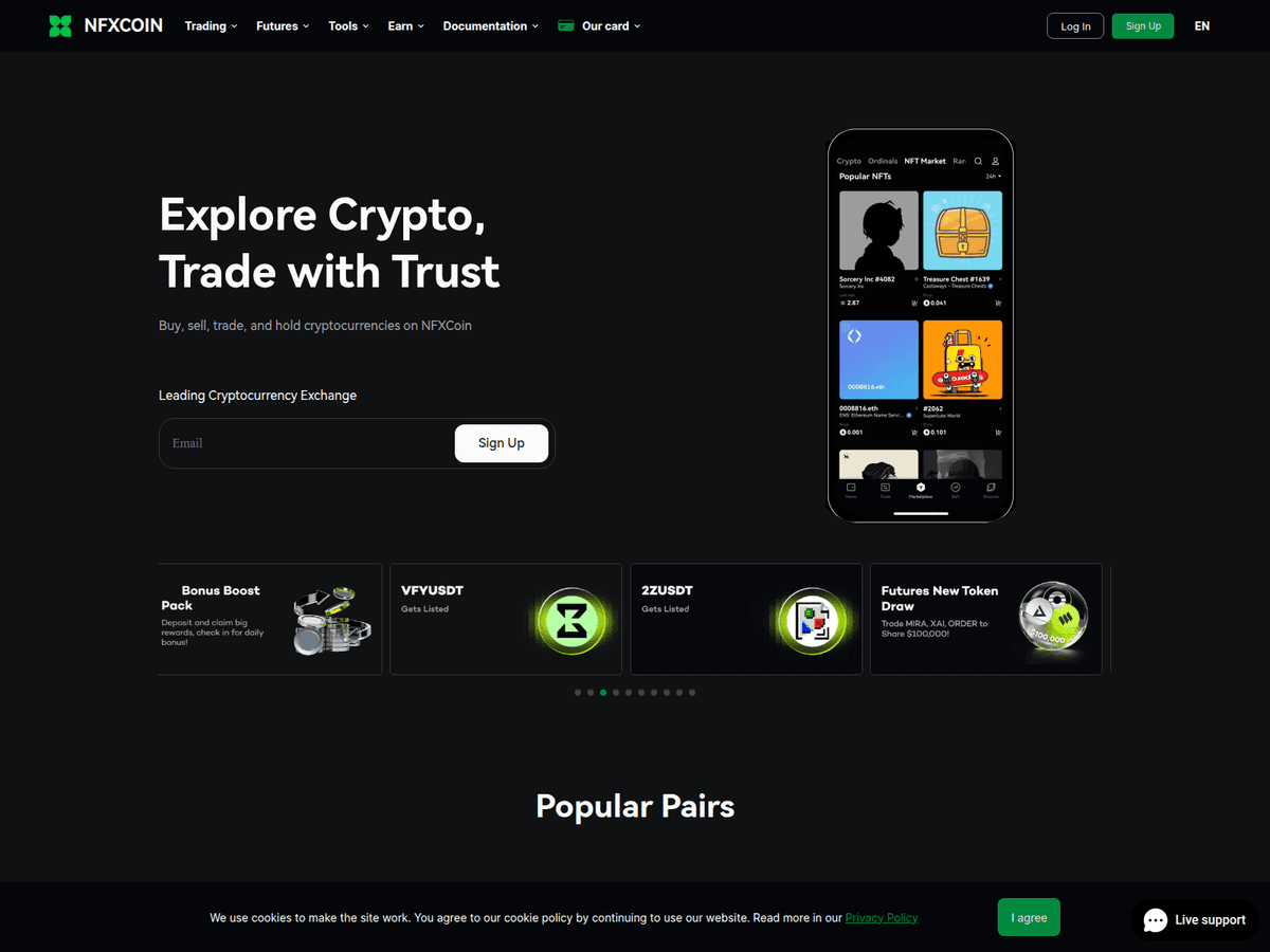 Screenshot der Webseite Nfxcoin (nfxcoin.io)