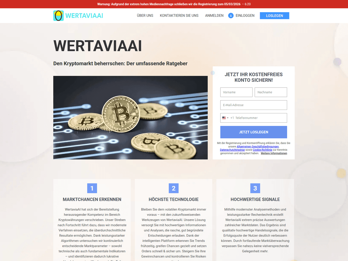 Screenshot der Webseite Wertaviaai (wertaviaai.com)