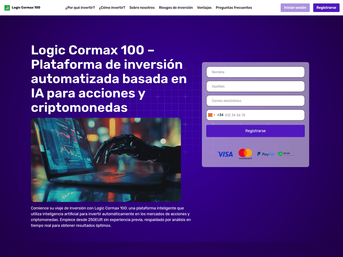Screenshot der Webseite Logic Cormax 100 (logic-cormax-100.com)