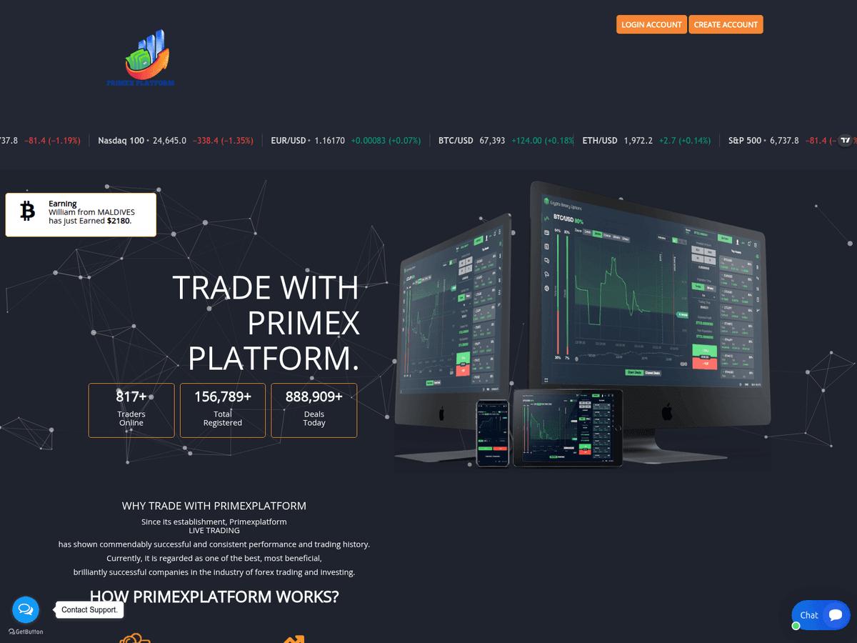Screenshot der Webseite Primexplatform (primexplatform.live)