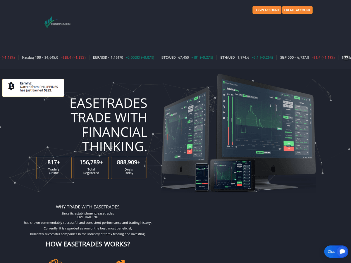 Screenshot der Webseite Easetrades (easetrades.top)