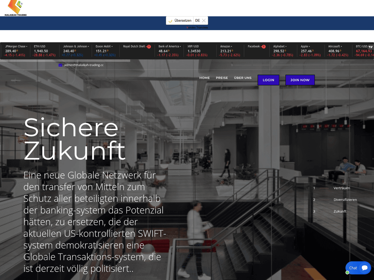 Screenshot der Webseite Malaikah Trading (malaikah-trading.cc)