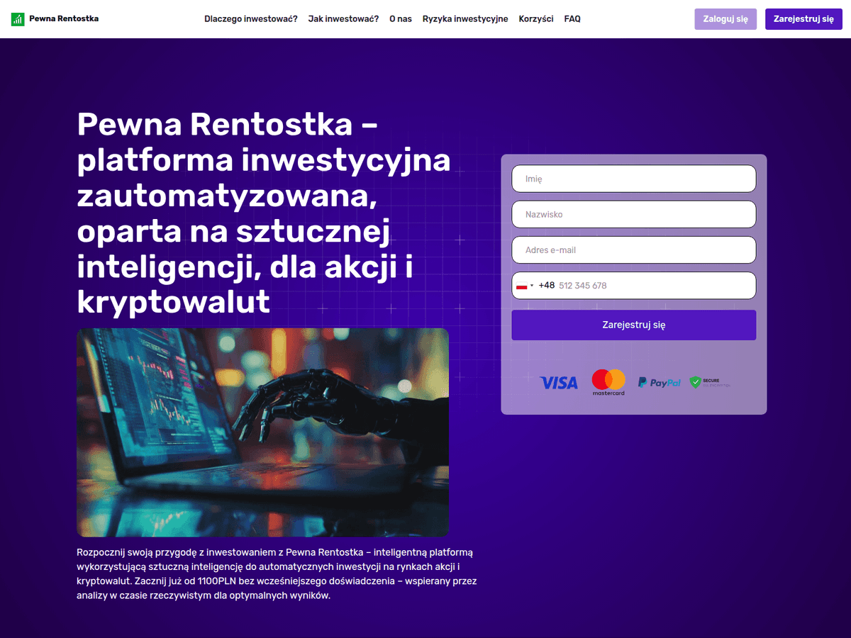 Screenshot der Webseite Pewnarentostka (pewnarentostka.com)