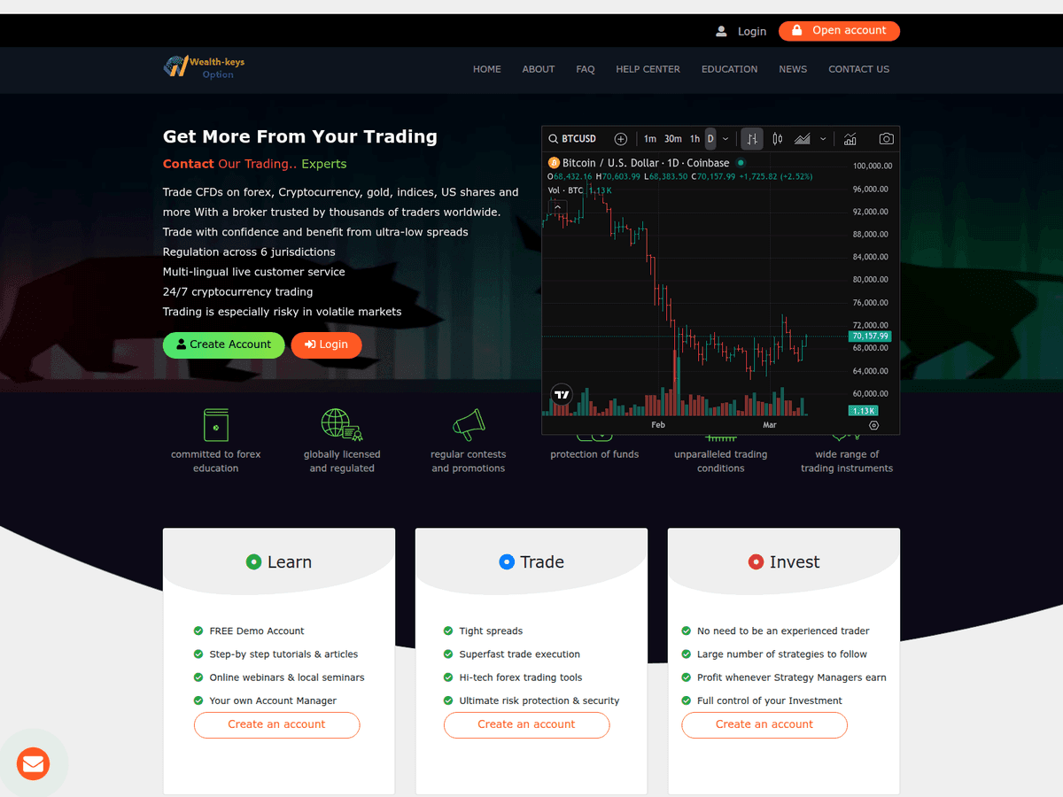 Screenshot der Webseite Finxosecure (wealthkeysoption.com.finxosecure.com)