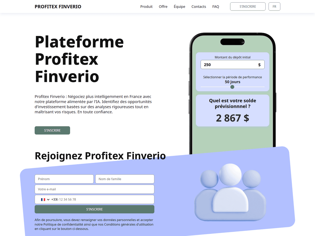 Screenshot der Webseite Profitex Finverio (profitex-finverio.com)