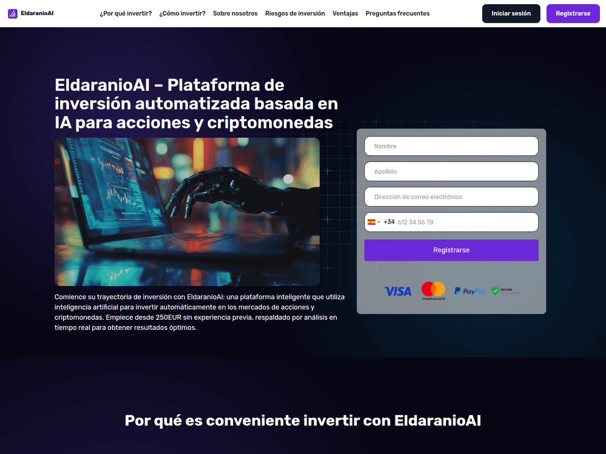 Screenshot der Webseite Eldaranio Ai (eldaranio-ai.org)