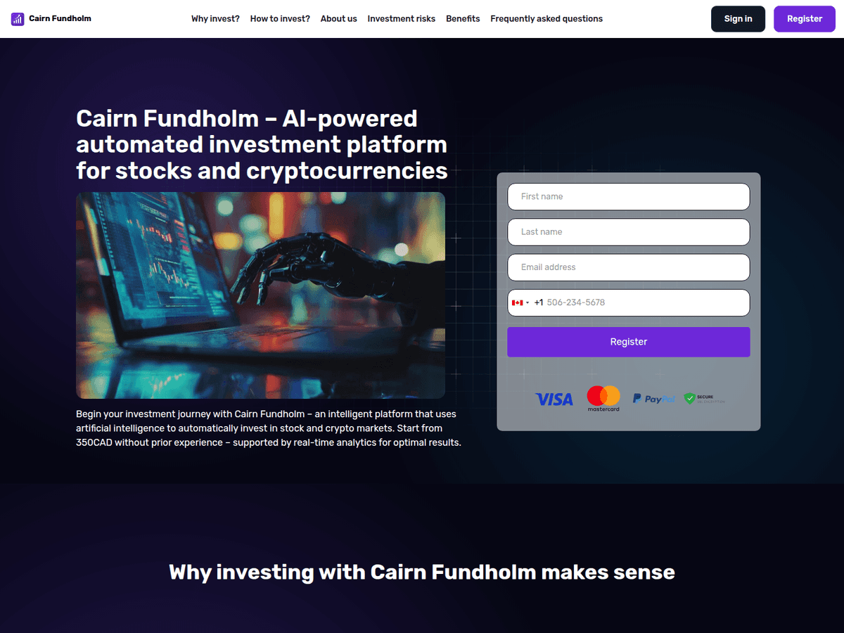 Screenshot der Webseite Cairnfundholm (cairnfundholm.com)
