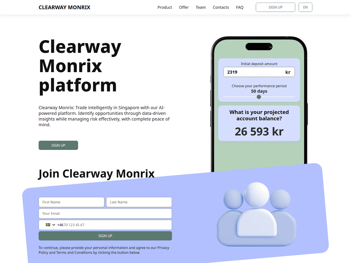 Screenshot der Webseite Clearway Monrix (clearway-monrix.com)