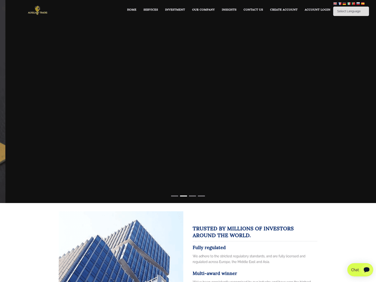 Screenshot der Webseite Auxillarytradesiq (auxillarytradesiq.com)