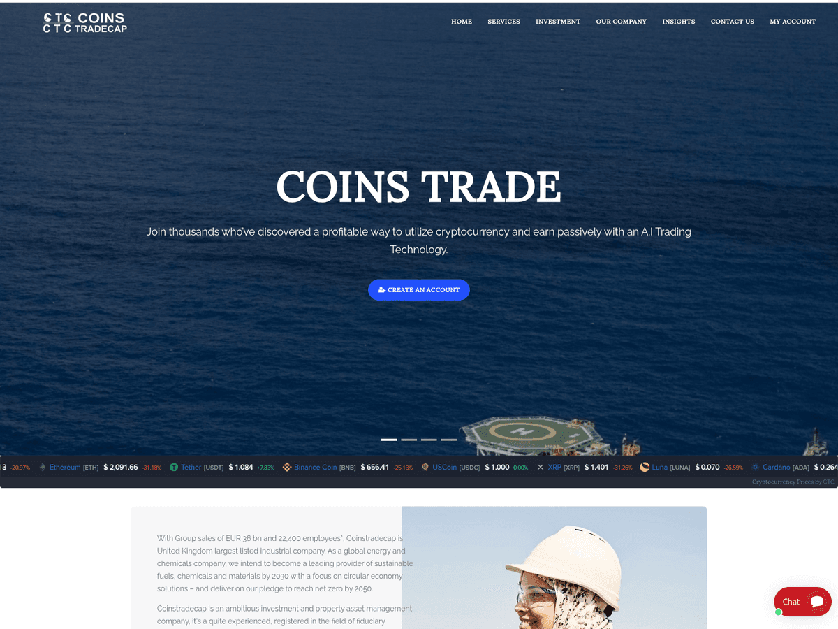 Screenshot der Webseite Coinstradecap (coinstradecap.com)