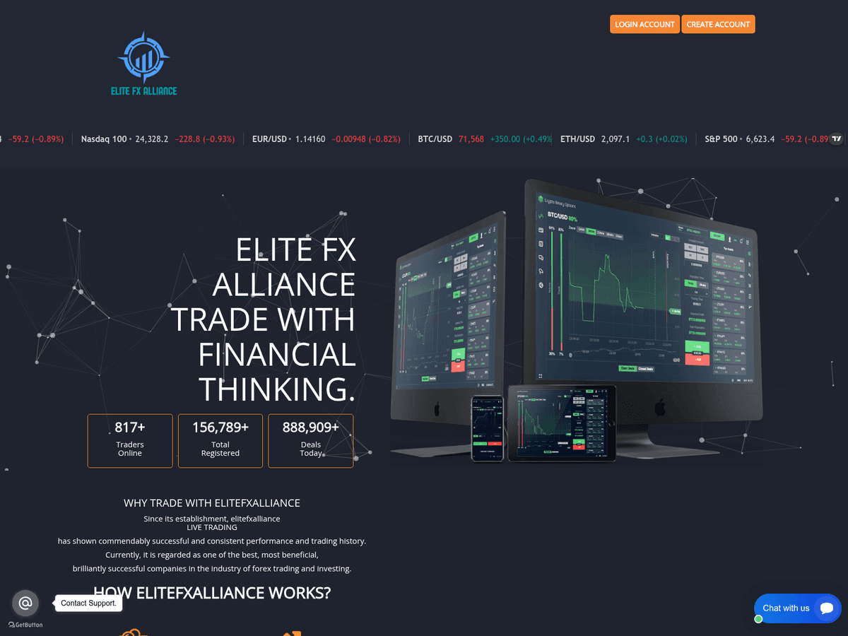 Screenshot der Webseite Elitefxalliance (elitefxalliance.live)