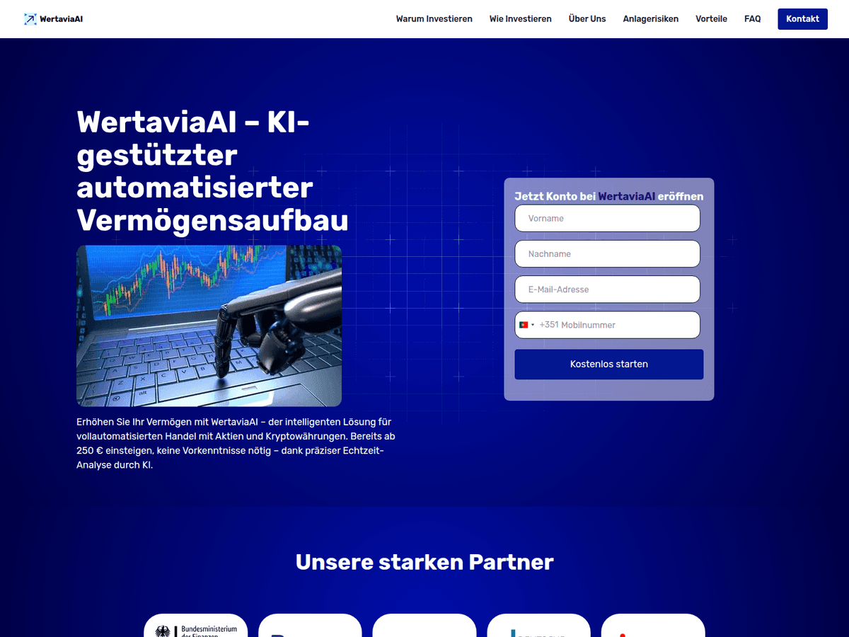 Screenshot der Webseite Wertaviaai (wertaviaai.net)