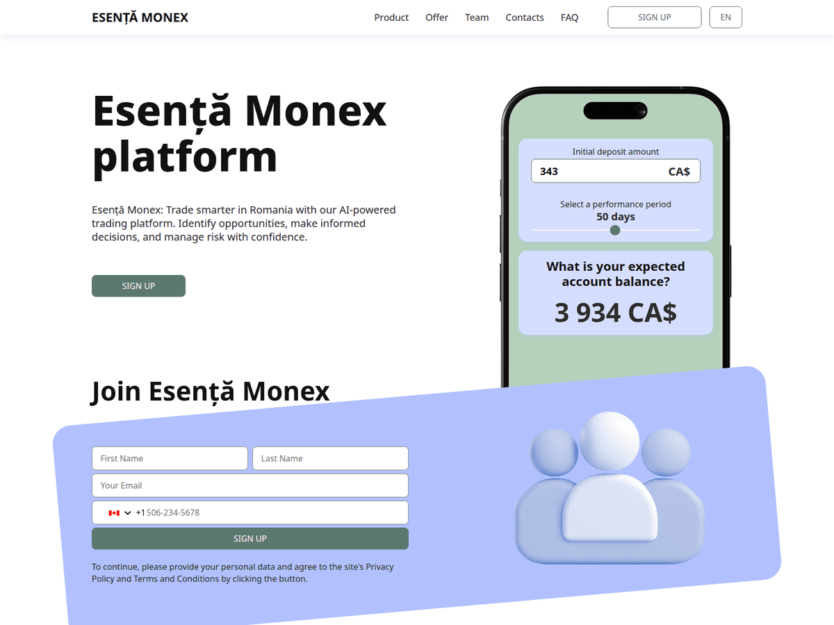 Screenshot der Webseite Esenta Monex (esenta-monex.com)
