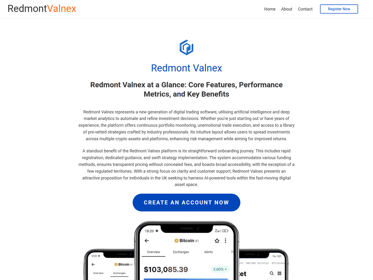 Screenshot der Webseite Redmontvalnex Ai (redmontvalnex-ai.com)