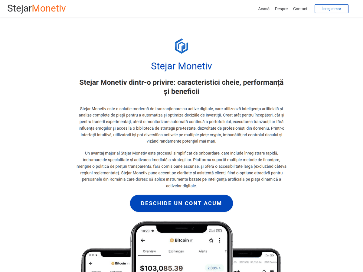 Screenshot der Webseite Stejarmonetiv Ai (stejarmonetiv-ai.com)