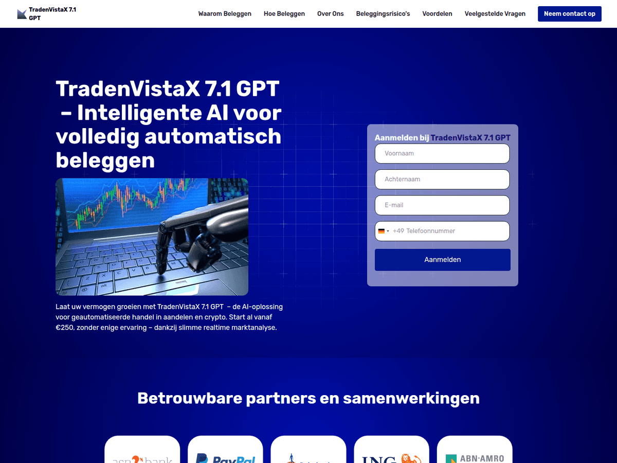 Screenshot der Webseite Tradenvistax (tradenvistax.com)