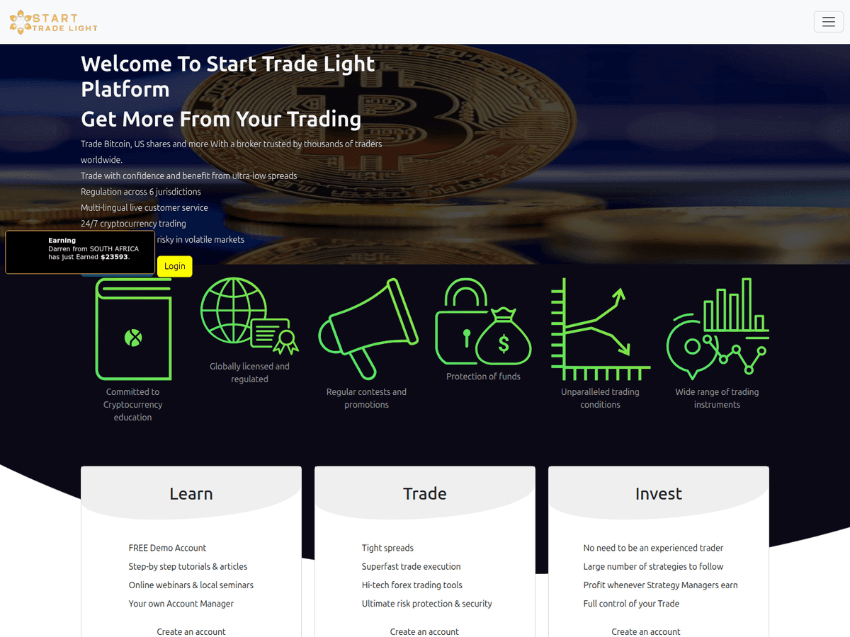 Screenshot der Webseite Weareadvancecryptotrader (starttradelight.com.weareadvancecryptotrader.com)