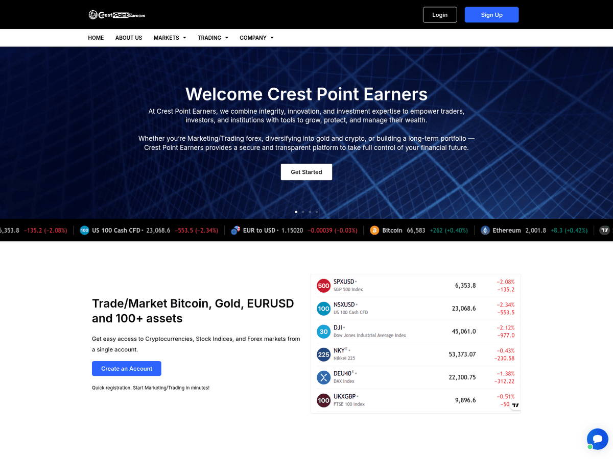 Screenshot der Webseite Crestpoint Earners (crestpoint-earners.com)