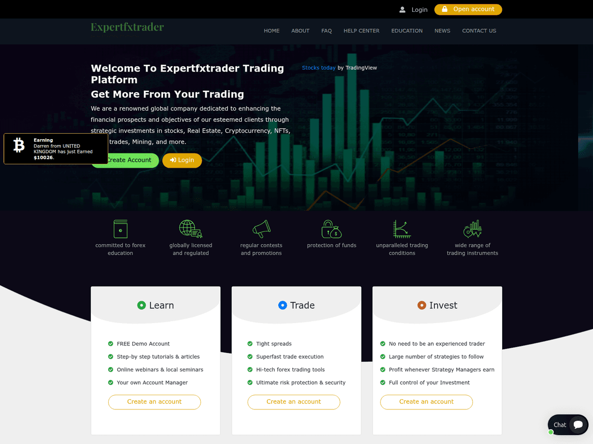 Screenshot der Webseite Expertfxtrader (expertfxtrader.com)