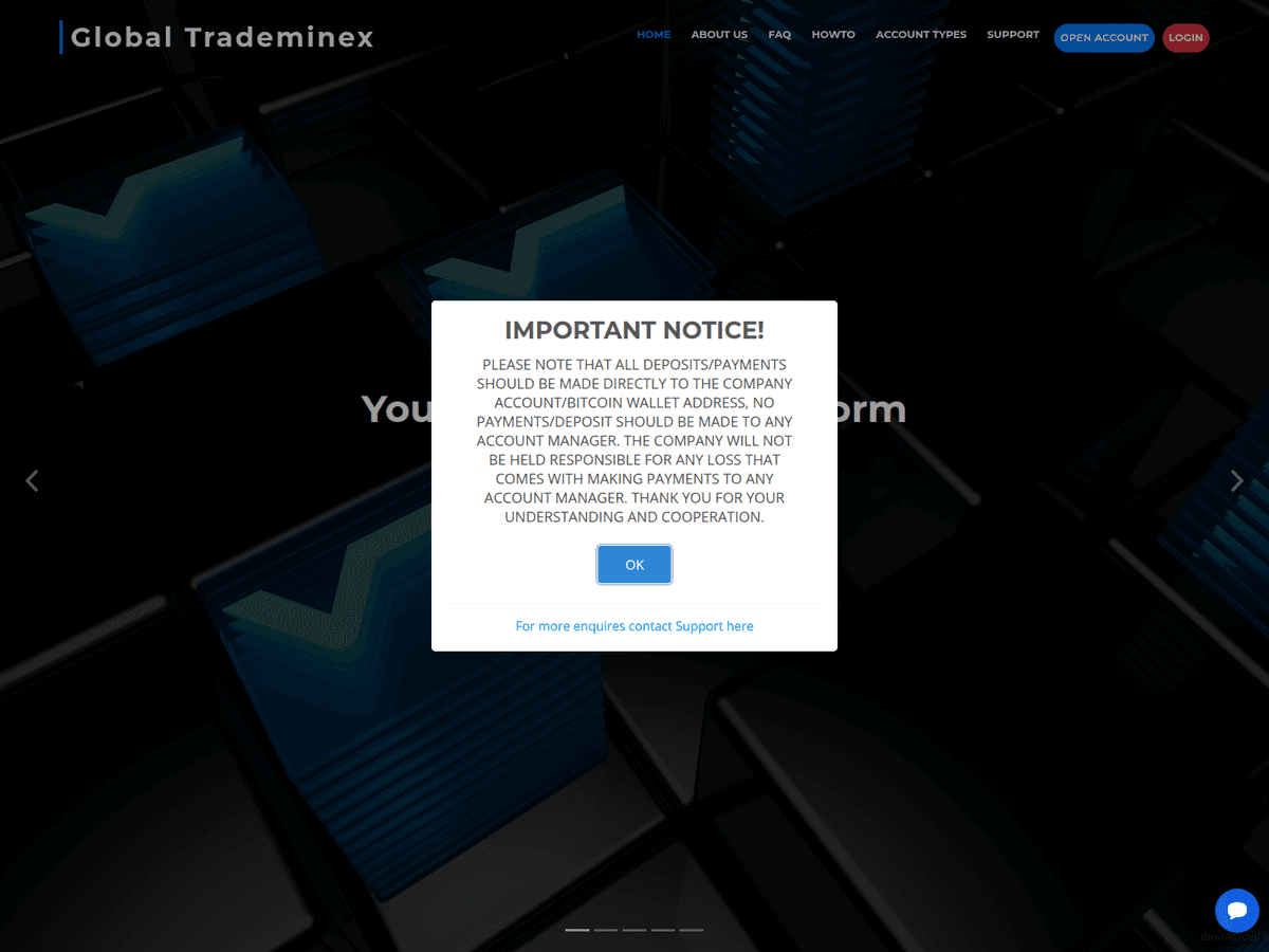 Screenshot der Webseite Globaltrademinex (globaltrademinex.com)
