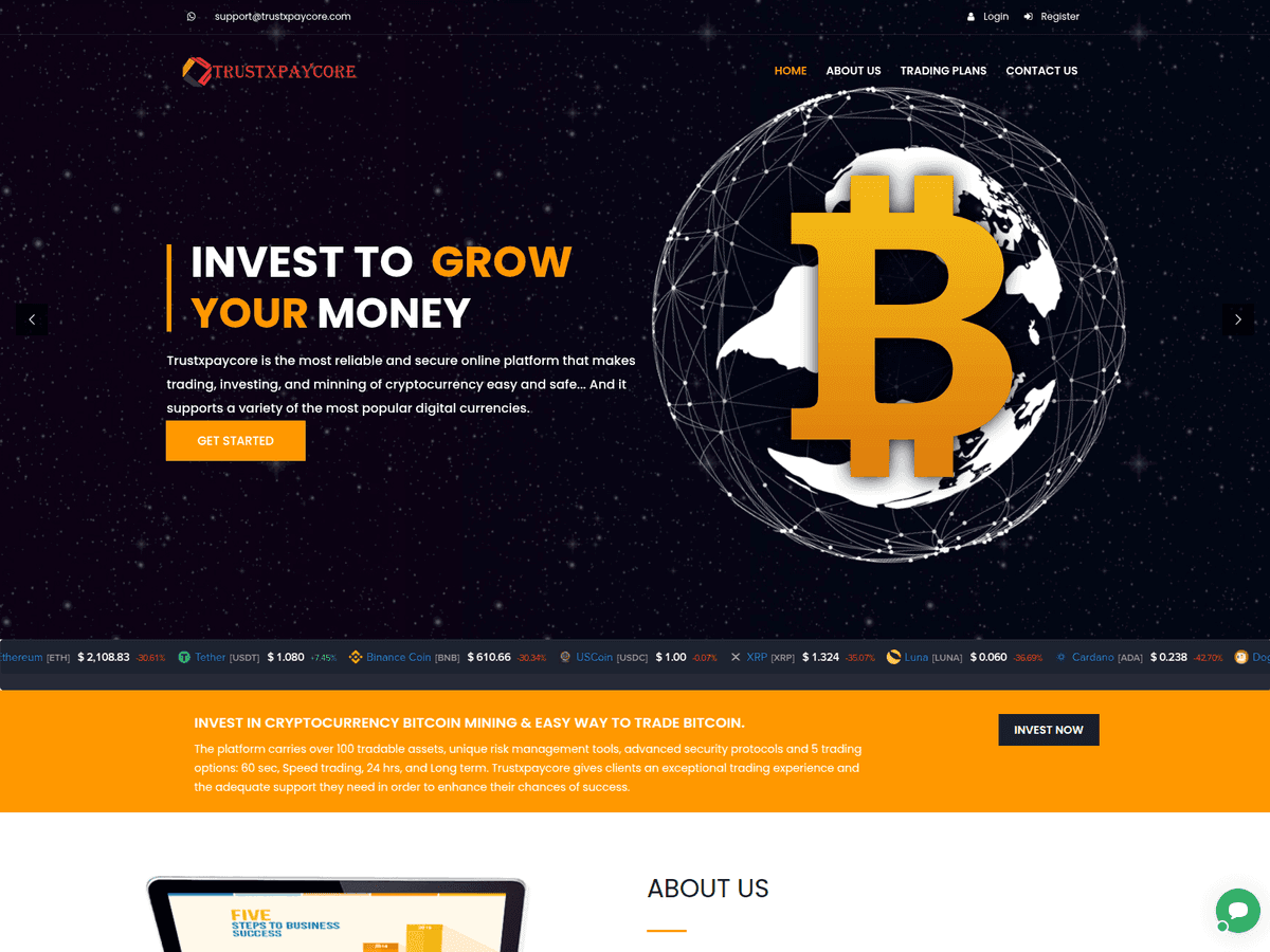 Screenshot der Webseite Trustxpaycore (trustxpaycore.com)
