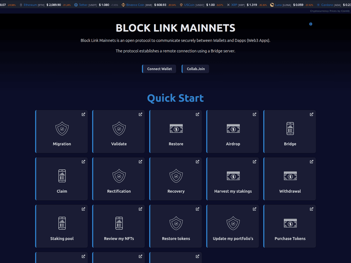 Screenshot der Webseite Pages (blocklinkmainnets.pages.dev)