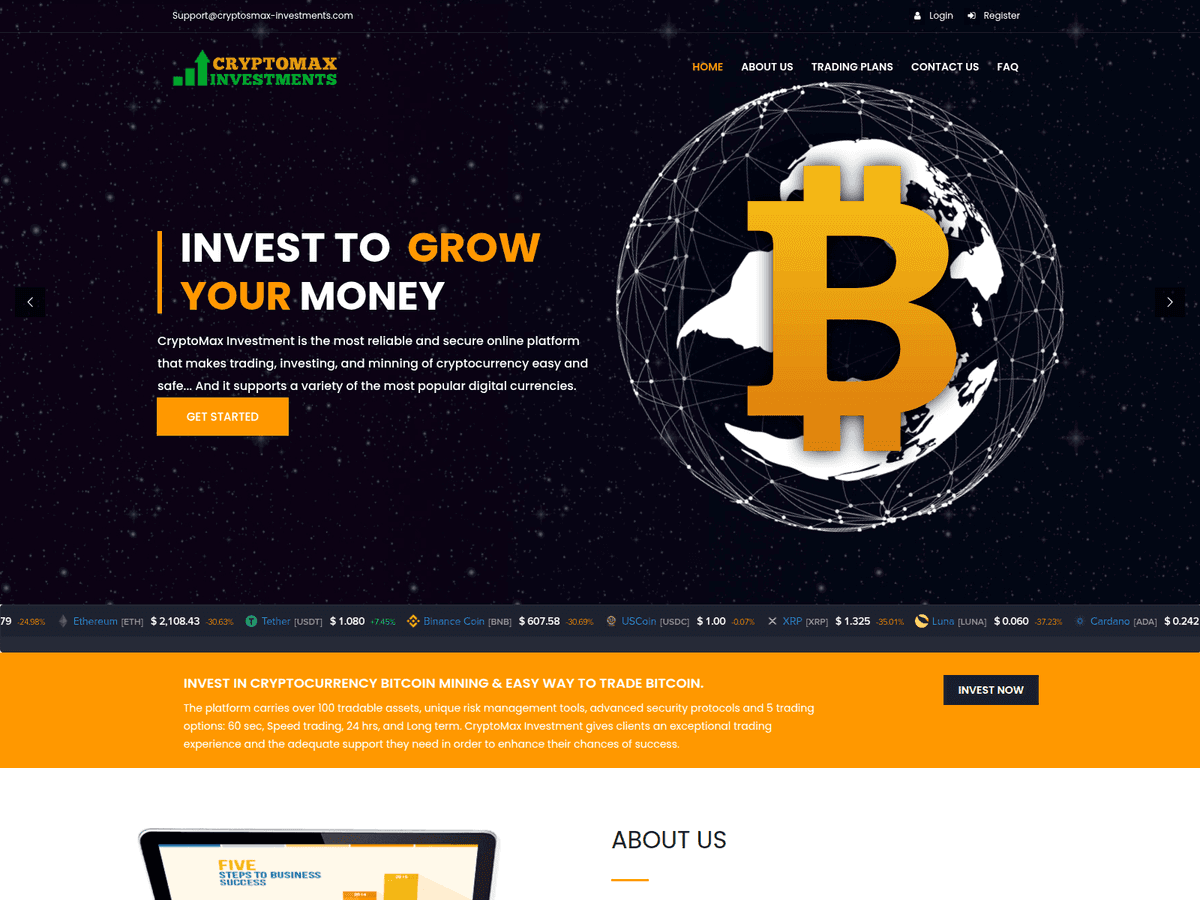 Screenshot der Webseite Cryptosmax Investment (mail.cryptosmax-investment.com)