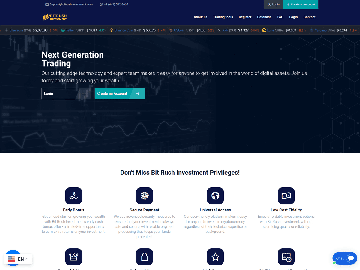 Screenshot der Webseite Bitrushinvestment (bitrushinvestment.com)