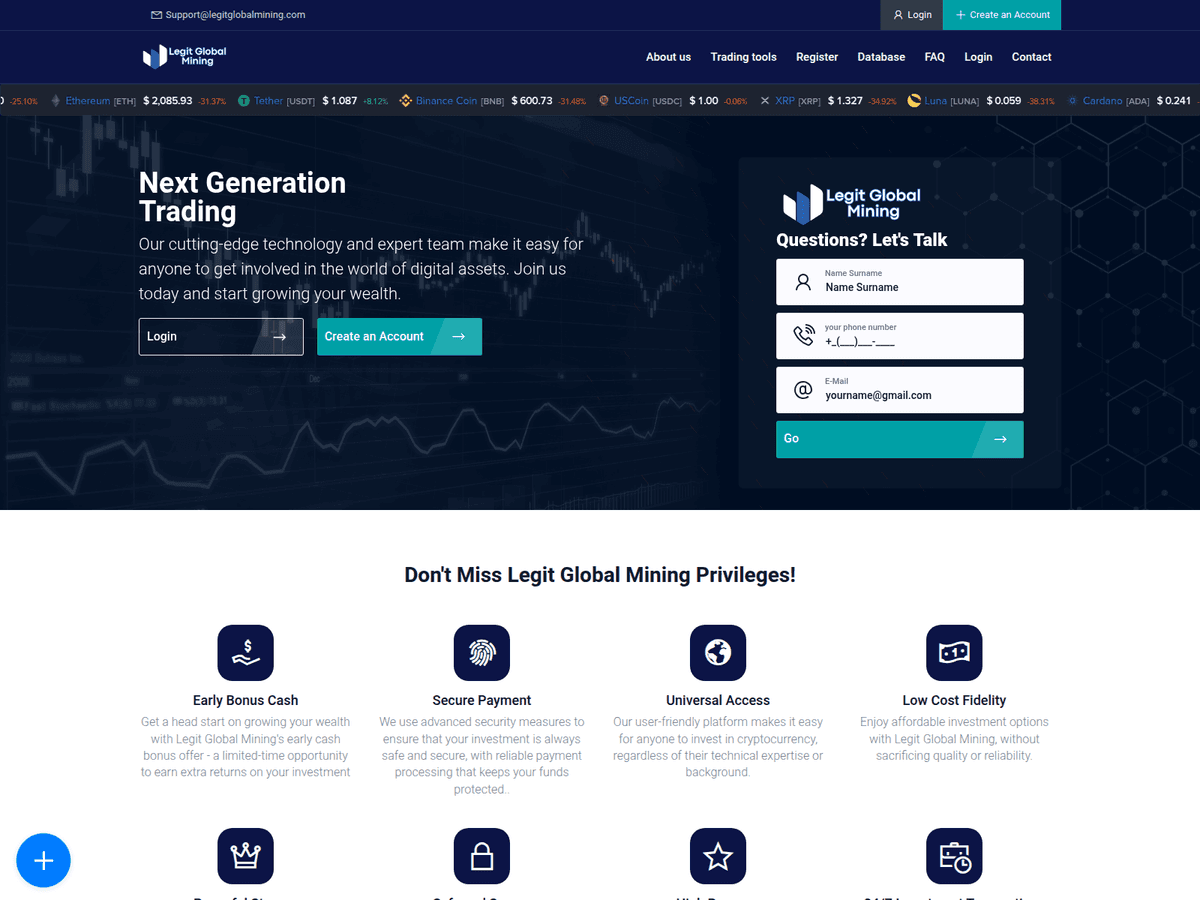 Screenshot der Webseite Legitglobalmining (legitglobalmining.com)