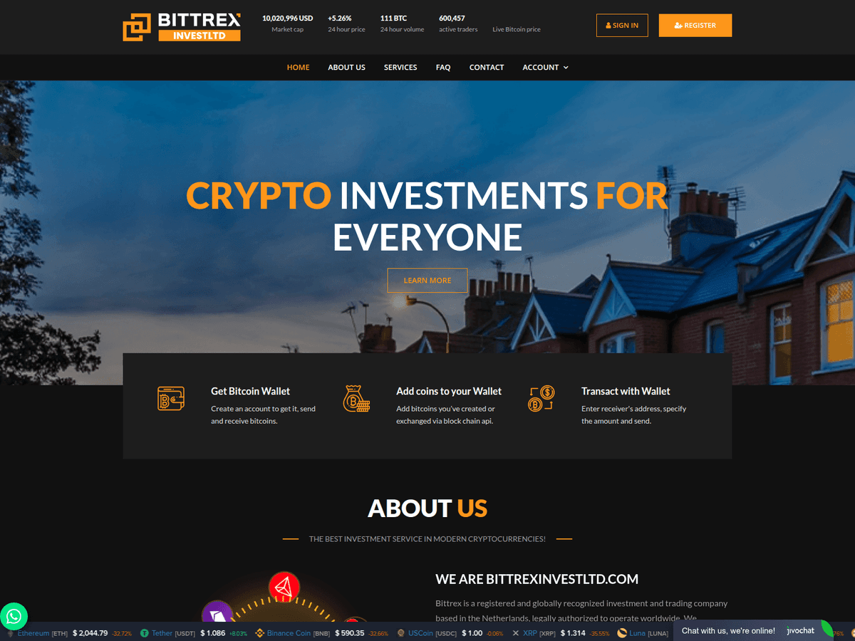 Screenshot der Webseite Bittrexinvestltd (bittrexinvestltd.com)