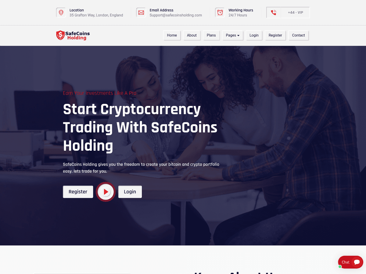 Screenshot der Webseite Safecoinsholding (safecoinsholding.com)