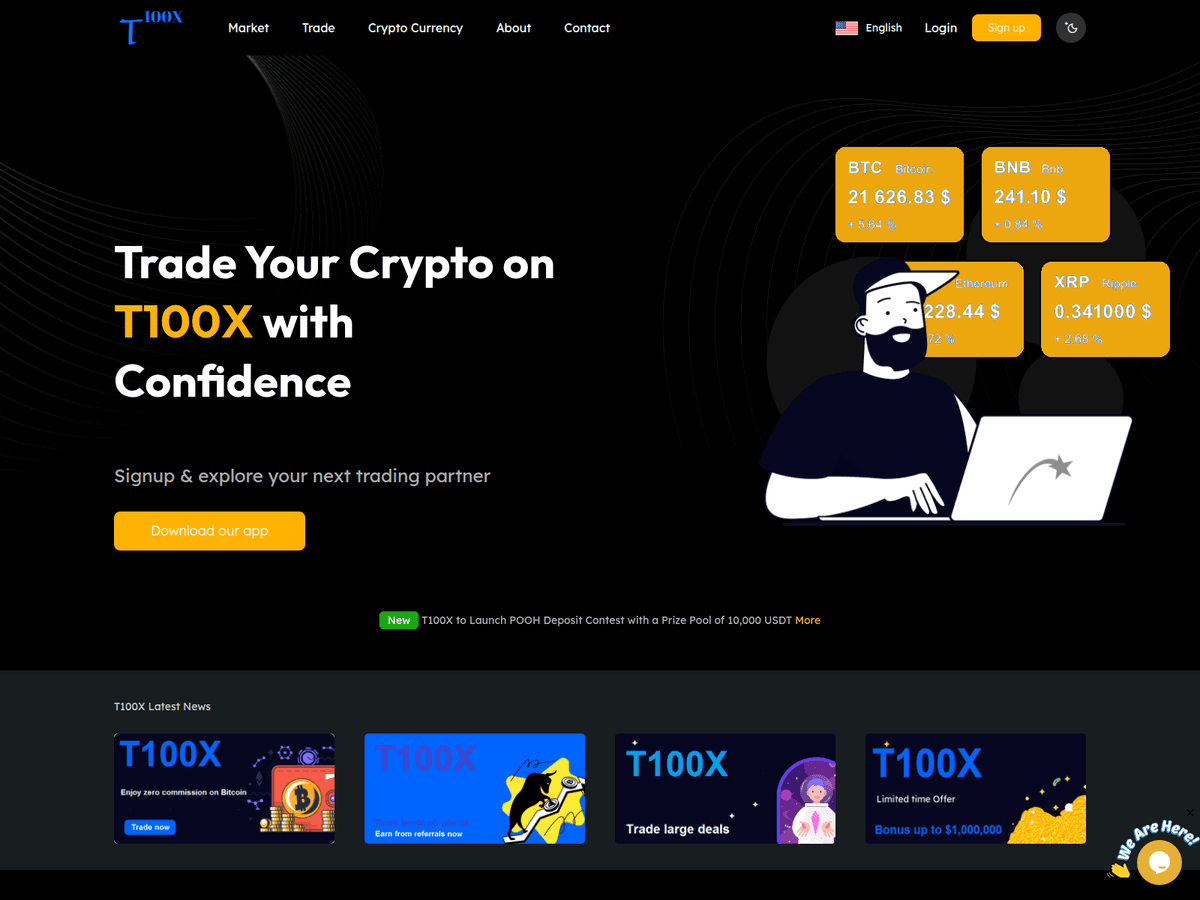 Screenshot der Webseite T100x (t100x.com)