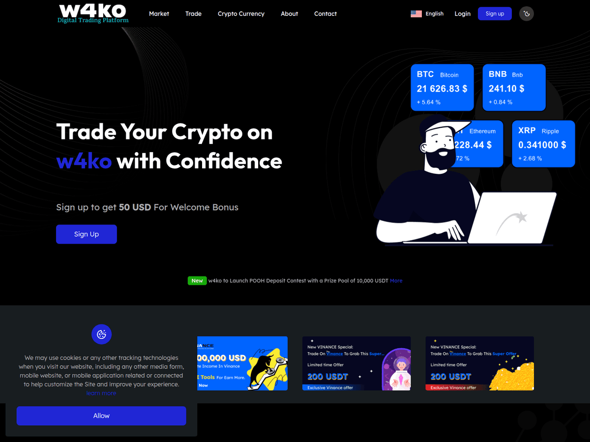 Screenshot der Webseite W4ko (trade.w4ko.com)