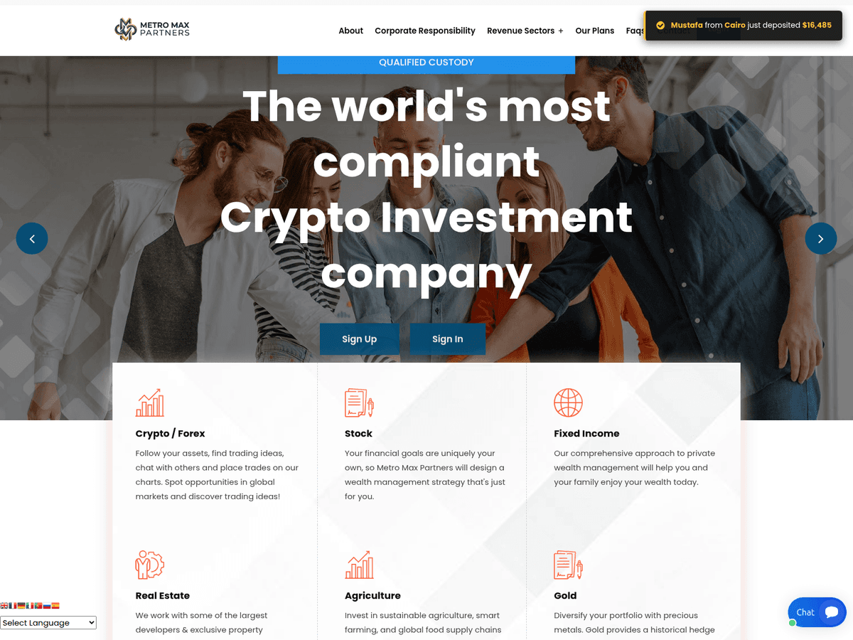 Screenshot der Webseite Metromaxpartners (metromaxpartners.com)