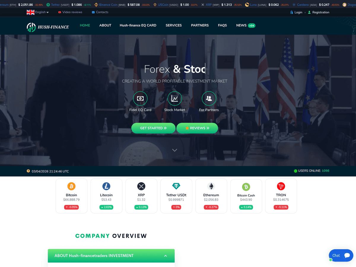 Screenshot der Webseite Hush Financetraders (hush-financetraders.com)