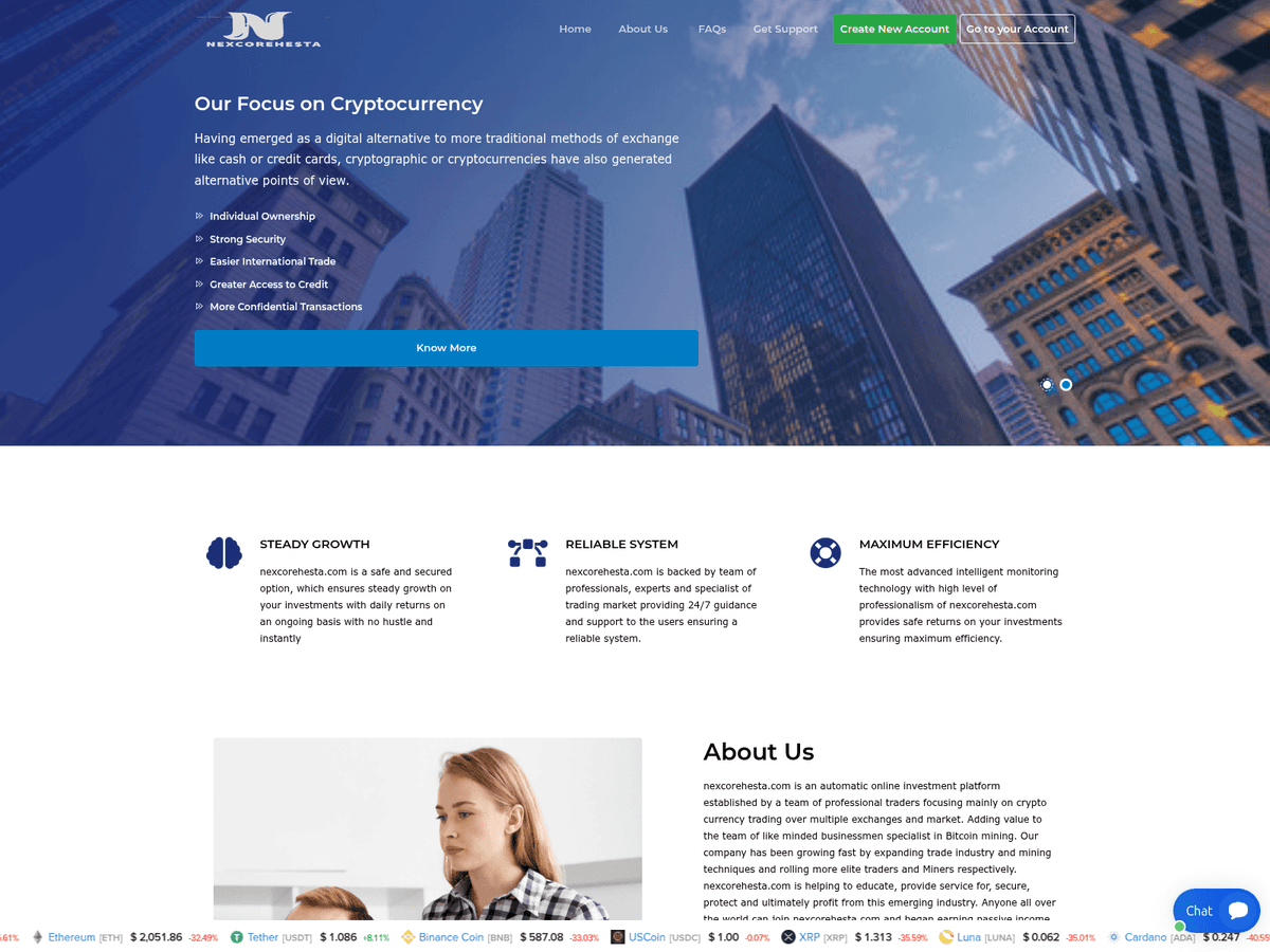 Screenshot der Webseite Nexcorehesta (nexcorehesta.com)