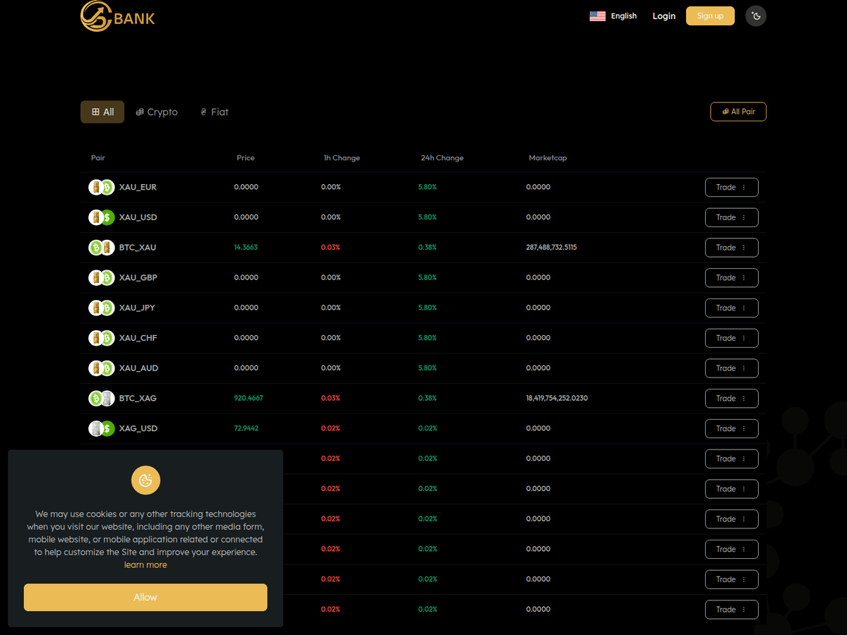 Screenshot der Webseite Crypterabank (trading.crypterabank.com)