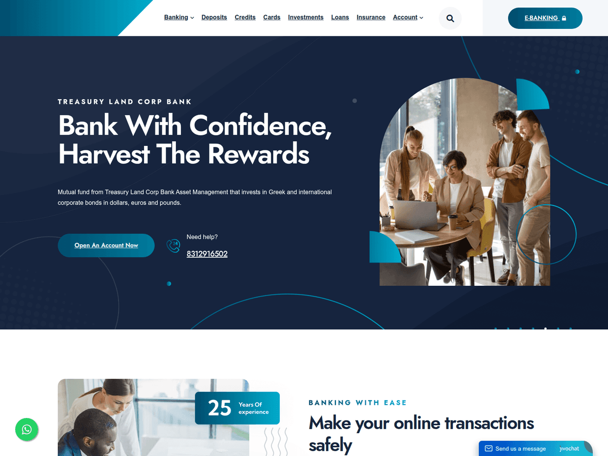 Screenshot der Webseite Treasurylandcorpbank (treasurylandcorpbank.com)