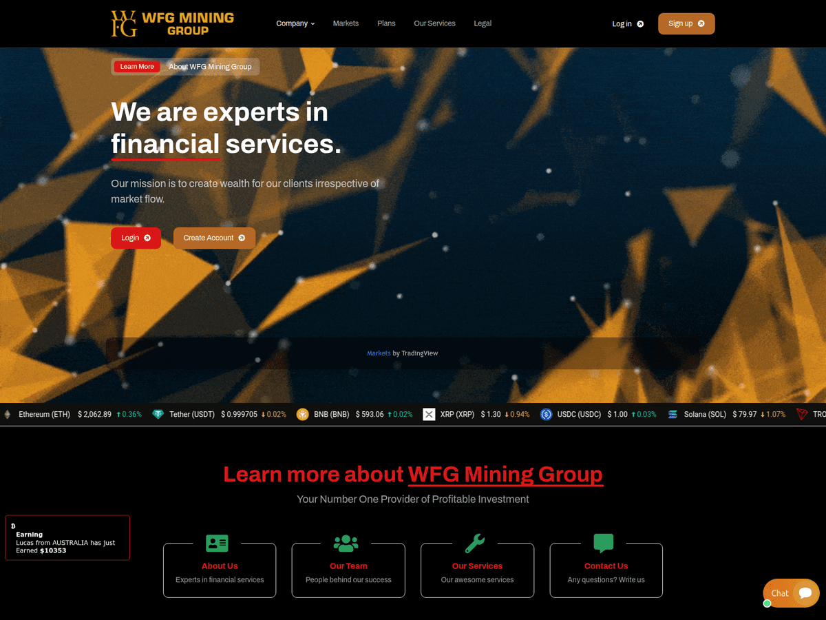 Screenshot der Webseite Wfgmininggroup (wfgmininggroup.com)