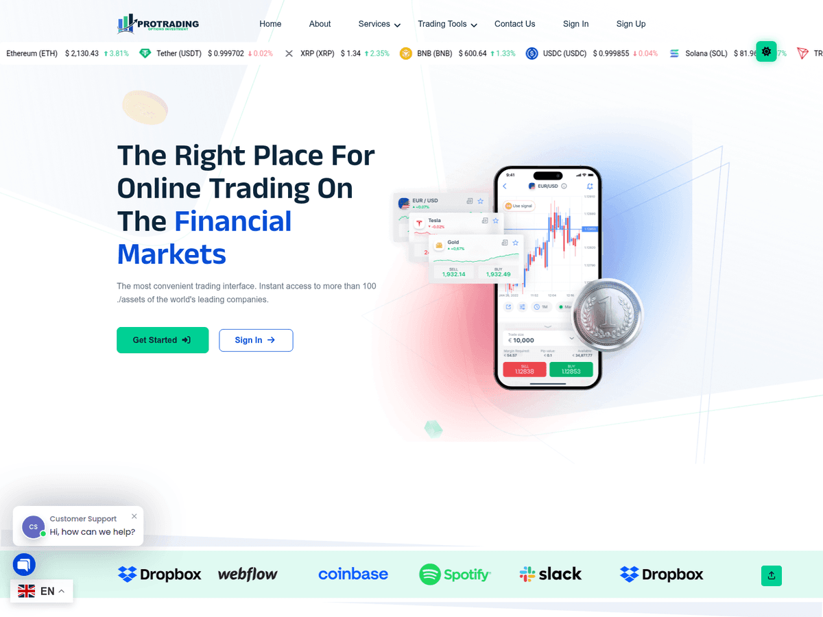 Screenshot der Webseite Protrading Options (protrading-options.com)
