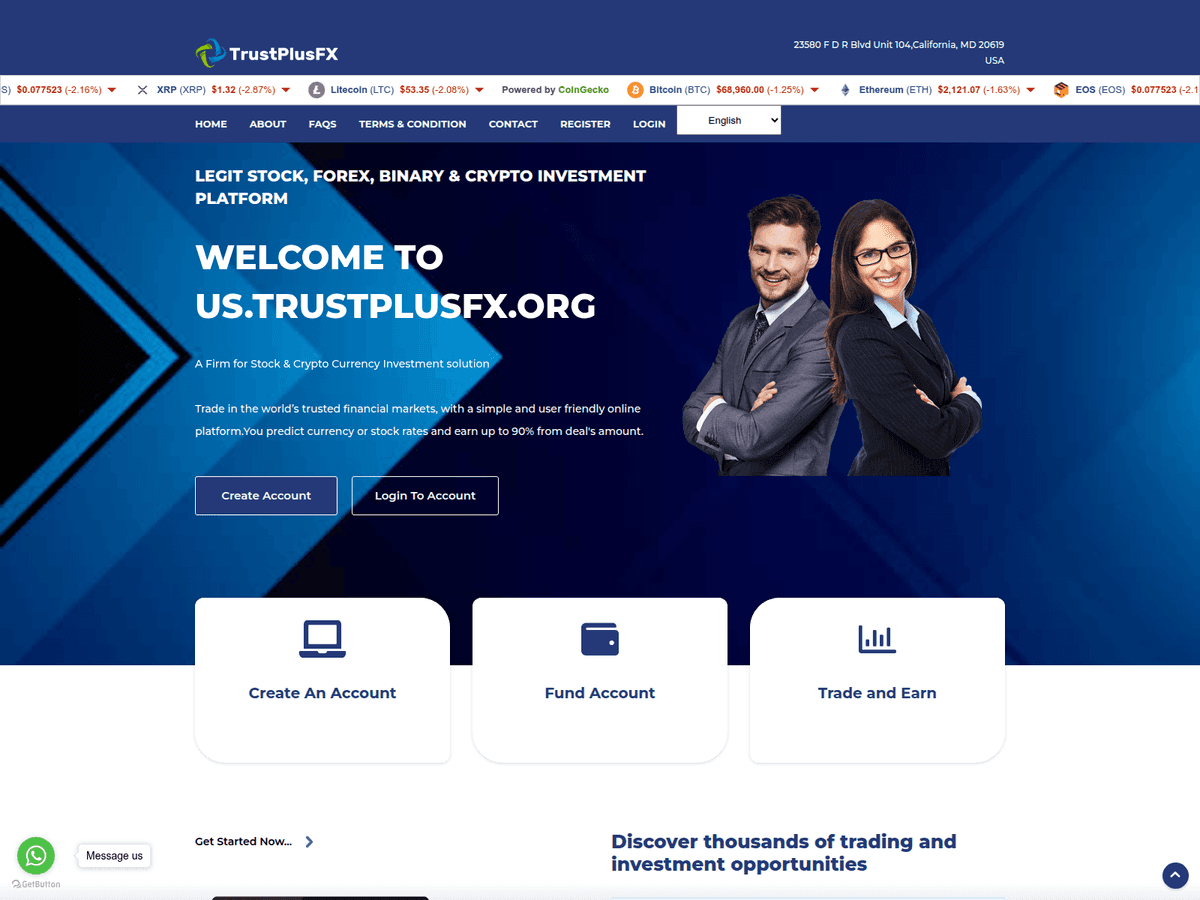 Screenshot der Webseite Trustplusfx (us.trustplusfx.org)