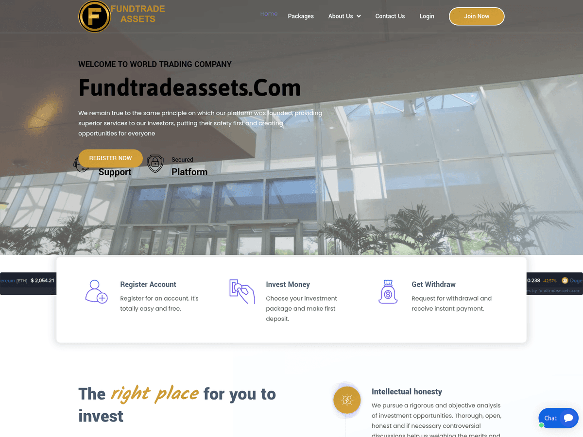 Screenshot der Webseite Fundtradeassets (fundtradeassets.com)