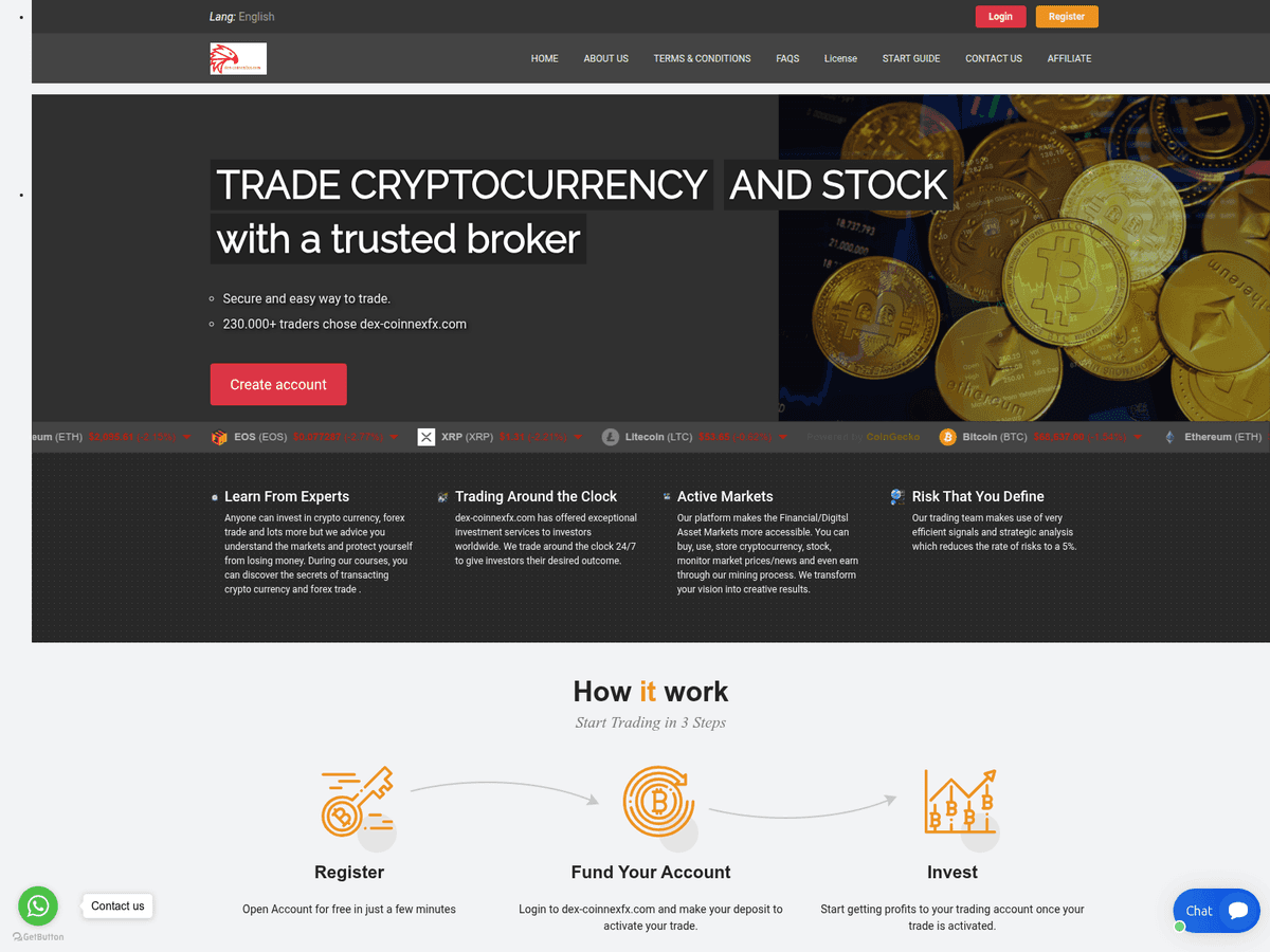 Screenshot der Webseite Dex Coinnexfx (dex-coinnexfx.com)
