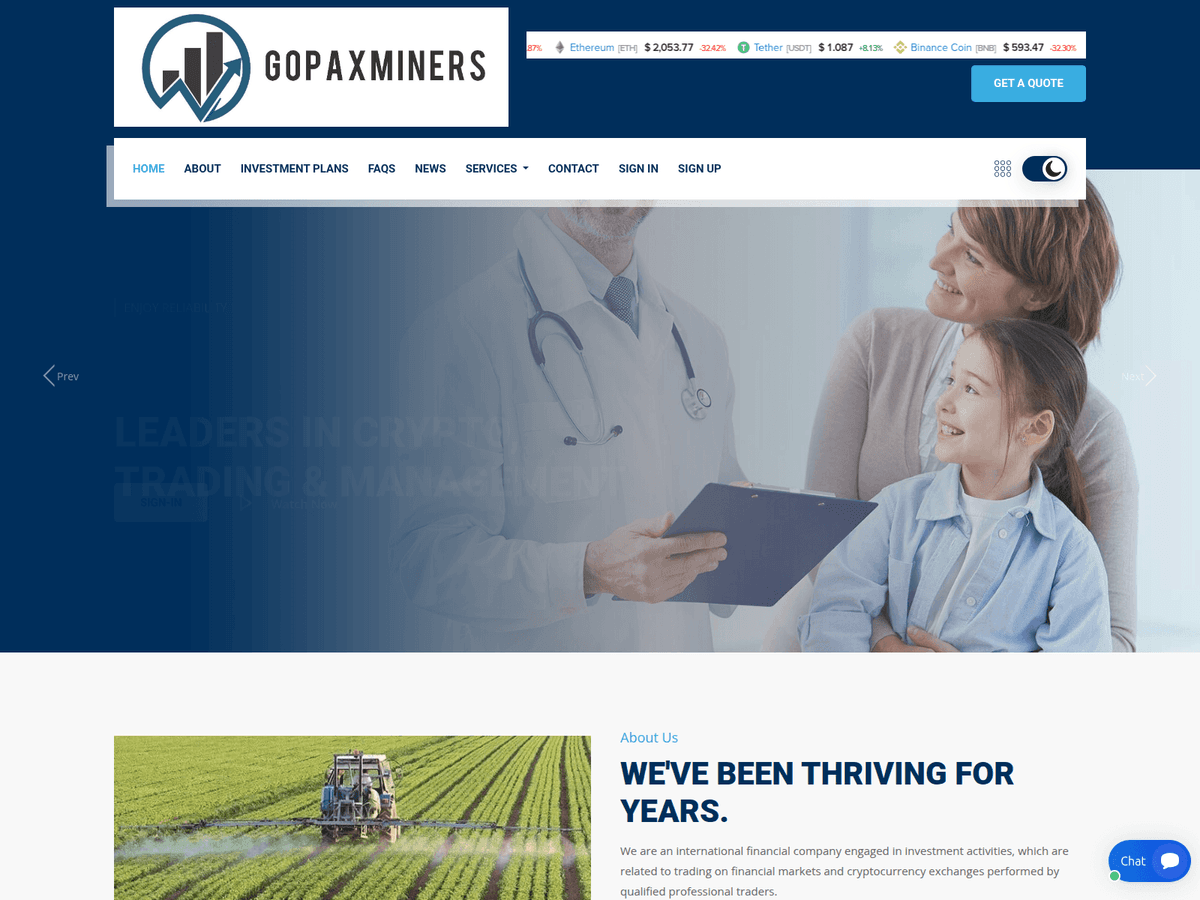 Screenshot der Webseite Gopaxminer (gopaxminer.pro)