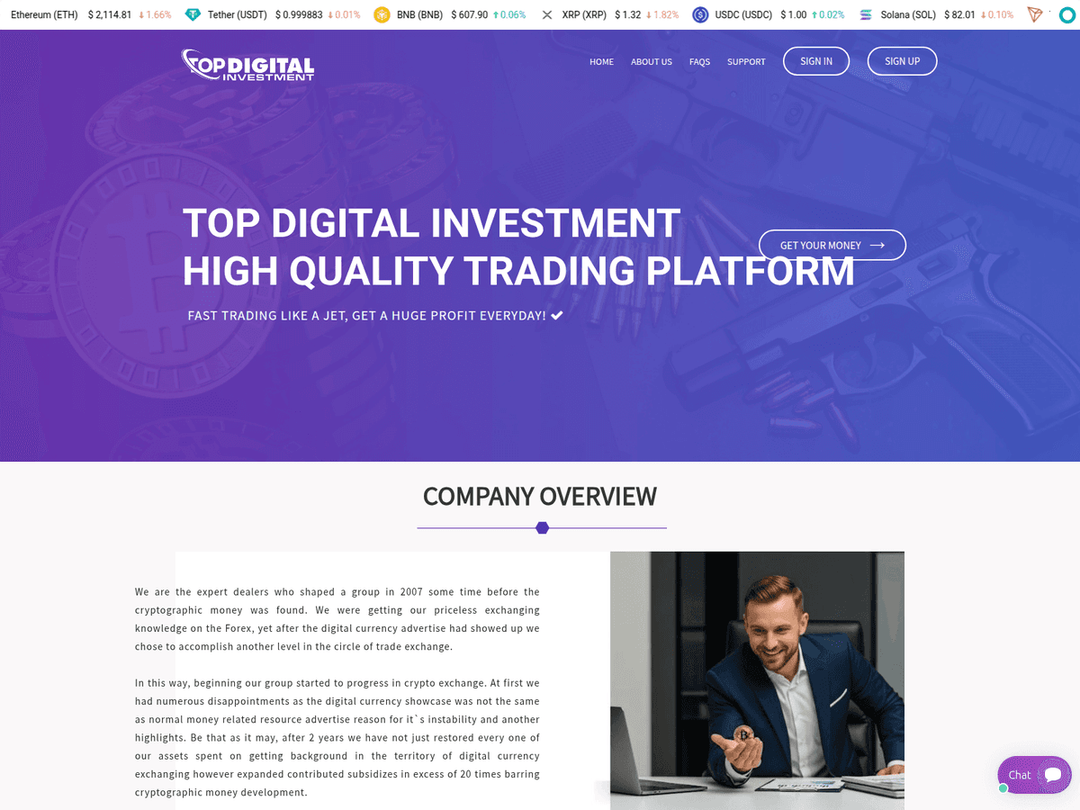 Screenshot der Webseite Topdigitalinvest (topdigitalinvest.com)