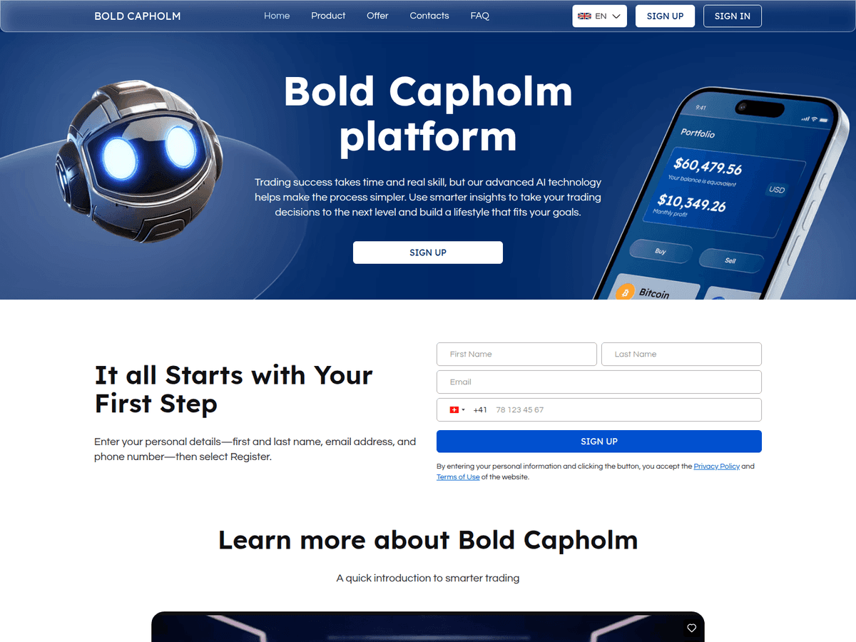 Screenshot der Webseite Bold Capholm (bold-capholm.com)