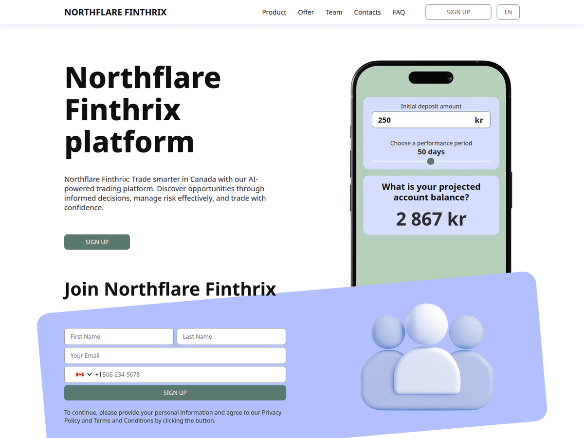 Screenshot der Webseite Northflare Finthrix (northflare-finthrix.com)