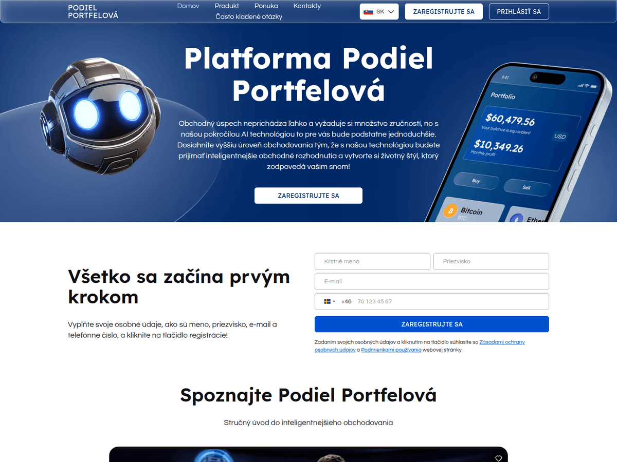 Screenshot der Webseite Podiel Portfelova (podiel-portfelova.com)