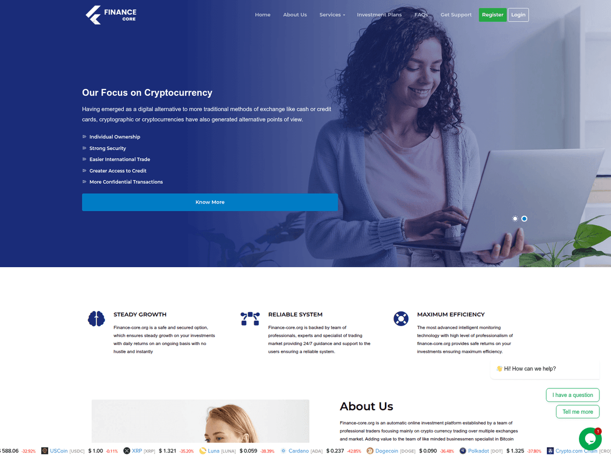 Screenshot der Webseite Finance Core (finance-core.org)