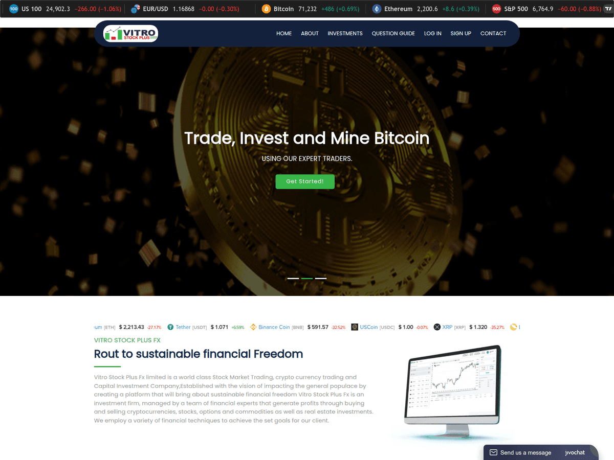 Screenshot der Webseite Vitrostockplus (vitrostockplus.online)